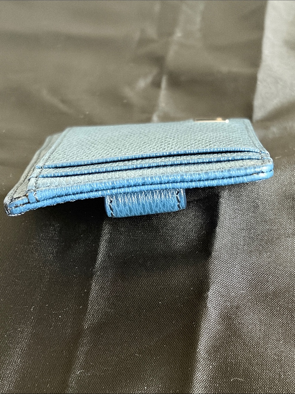 Men’s Tumi Blue Leather Slim Card Holder/Money Clip with Metal Logo - Picture 5 of 9